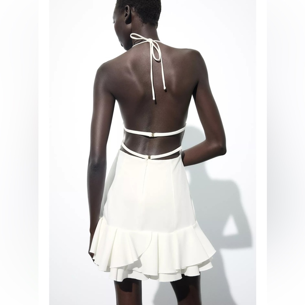 NWT🎉ZARA Ruffled Halter Mini Dress - L - Picture 2 of 7